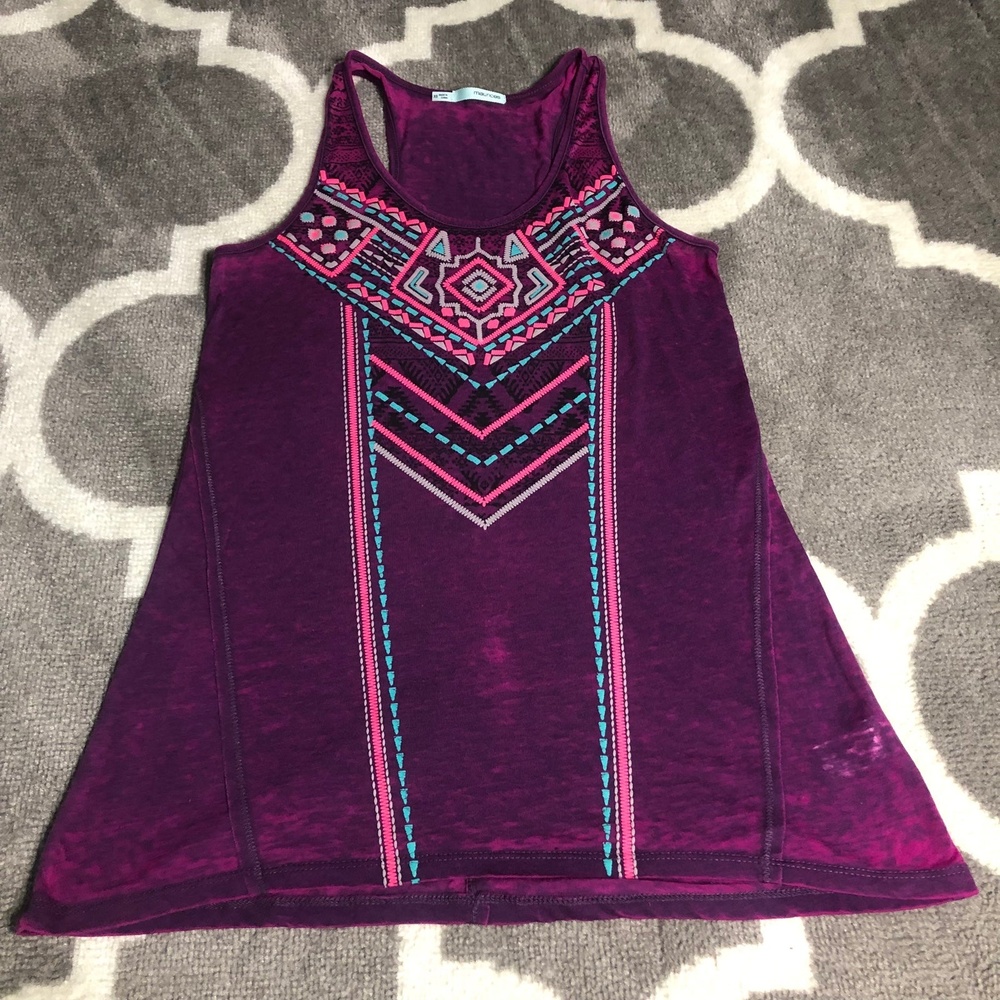 Maurices Tank Top Womens XS Purple Oversized Aztec Southwestern Burnout